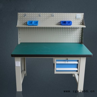 工作台操作台钳工台工作桌实验桌检验台车间维修桌可拆装带置物台带灯带挂板抽屉式台防冲压面可挂挂钩和料盒
