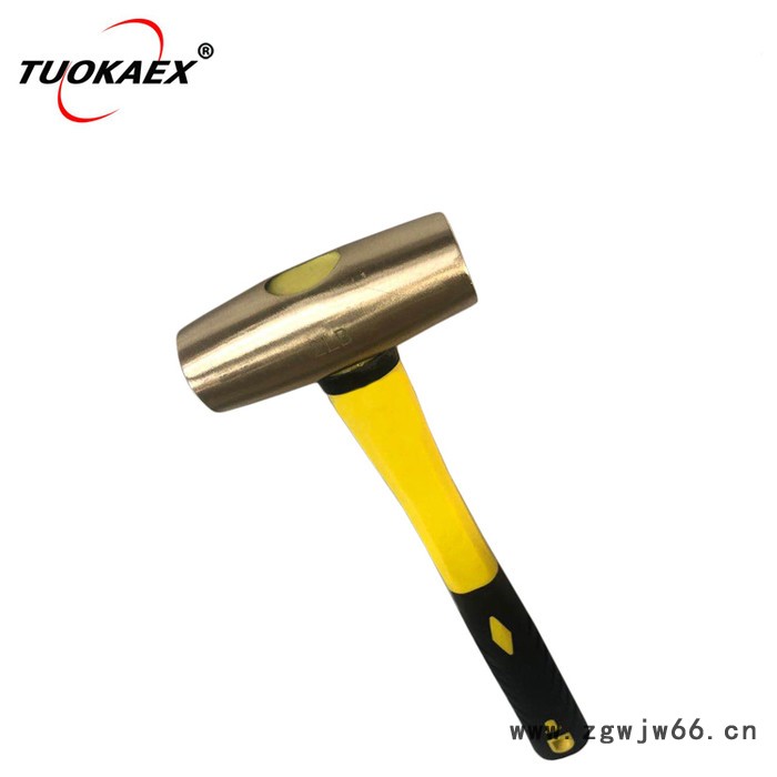 拓开1P-15P 黄铜圆鼓锤，防爆工具无磁纤维柄塑胶柄黄铜八角锤铜榔头大锤铜锤防爆铍青铜锤图3