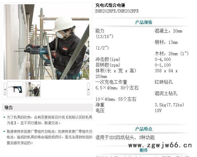 牧田电动工具，牧田充电式组合电锤DHR202RFE（原装图3