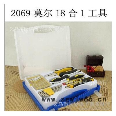 供应五金家用组合 18件套工具 螺丝刀 美工刀 电笔 套装批发 2069