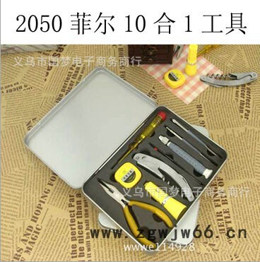 供应厂家批发 五金家用多功能 组合工具箱 铁盒菲尔10合1套装 2050图2