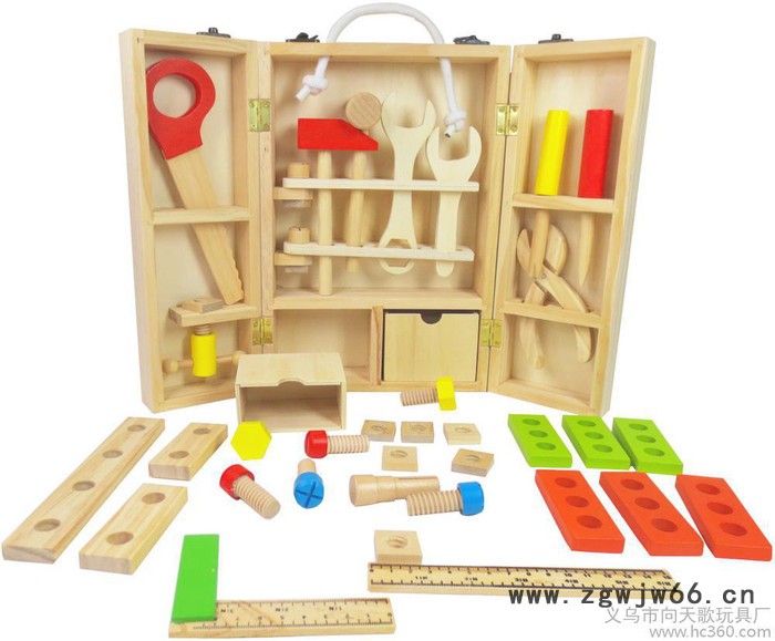 向天歌厂家现货销售 木制玩具 过家家玩具 新款螺母组合儿童木质工具箱 仿真儿童工具箱 玩具木制工具箱图2
