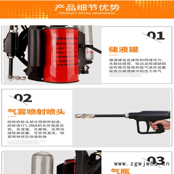 高压喷枪六孔水枪 背负式细水雾灭火水枪 细水雾灭火装置图3