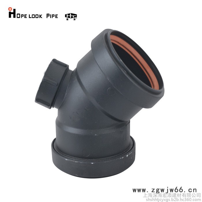 宏添 压盖式柔性承插管件HTPP排水管厂家PE特殊单立管排水同层排水高层同层排水双扩口45°弯头（带检查口）图8
