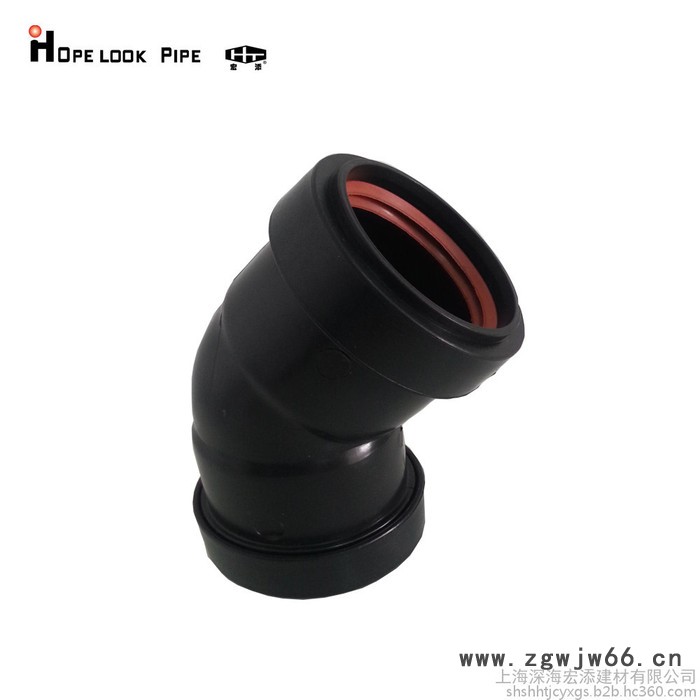 宏添 压盖式柔性承插管件HTPP排水管厂家PE特殊单立管排水同层排水高层同层排水双扩口45°弯头(带检查口)图4