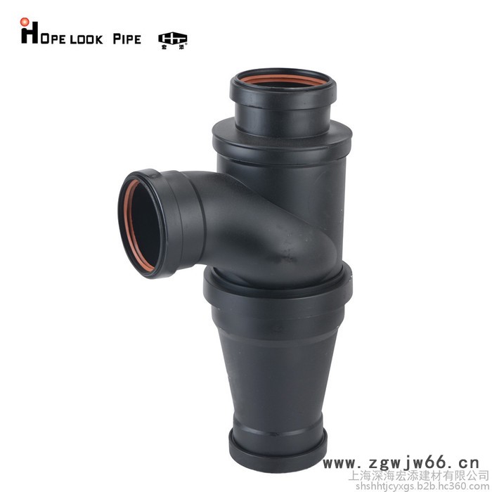 宏添 压盖式柔性承插管件HTPP排水管厂家PE特殊单立管排水同层排水高层同层排水双扩口45°弯头(带检查口)图2