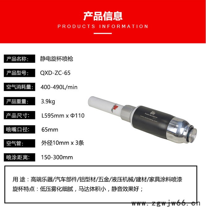 漆兄弟qxd-zc-65 静电喷枪 喷涂设备 旋杯 油漆喷嘴图2