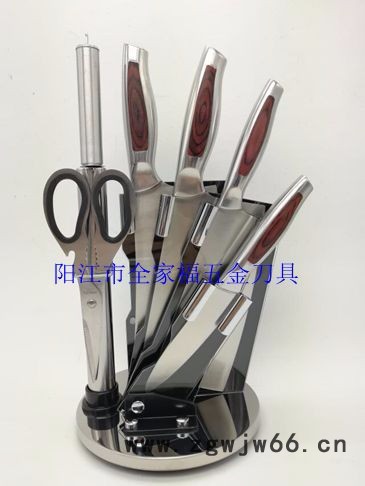 阳江不锈**具 亚克力可旋转套装菜刀七件套Q -7802 厂家批发礼品套刀图2