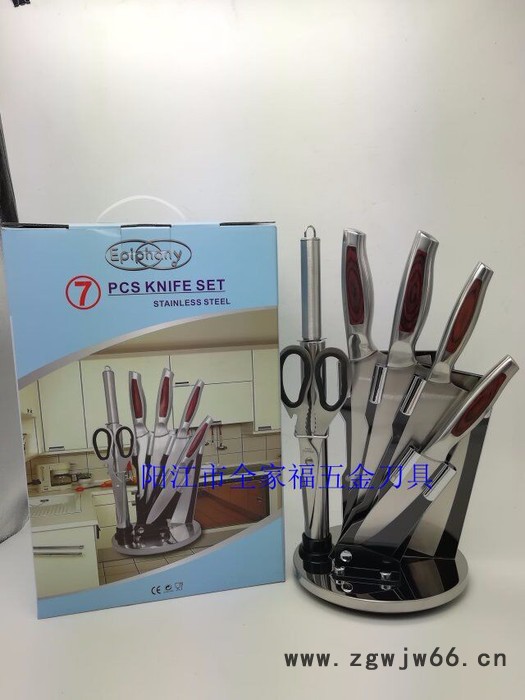 阳江不锈**具 亚克力可旋转套装菜刀七件套Q -7802 厂家批发礼品套刀图4
