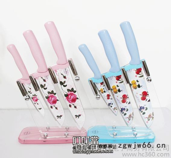 韩国进口Narihira玫瑰多用刀 厨房刀具套装3P+刀架 礼品