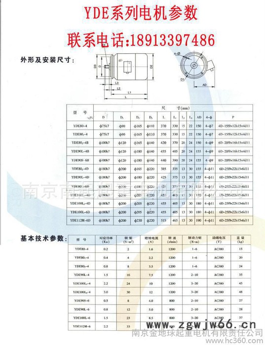 南京起重电机厂YDE软启动电机  电磁制动三项异步电动机图2