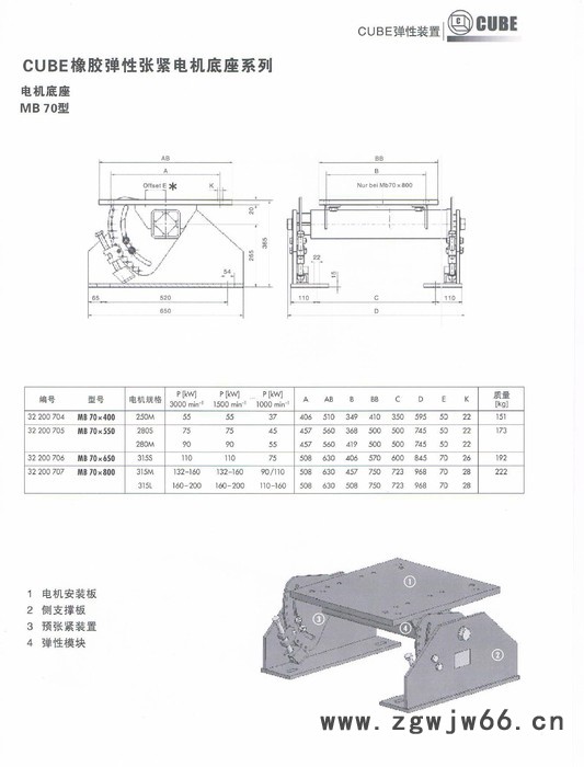 进口橡胶弹性张紧电机底座系列MB70型