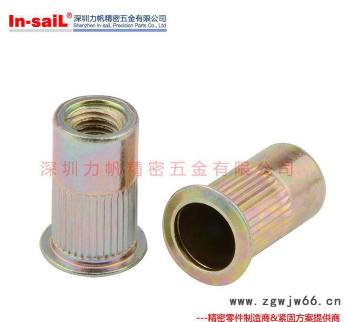 镀彩锌平头竖条纹拉铆螺母 平头柱纹拉帽 钣金紧固件图2