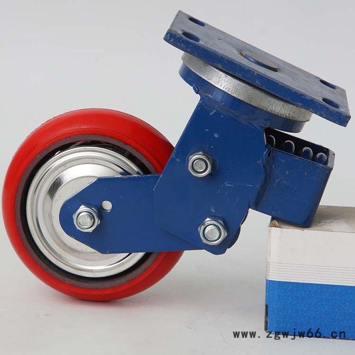 茗佳  6寸横簧减震韩式聚氨酯万向脚轮 弹簧减震脚轮 铁芯刹车万向轮子图5