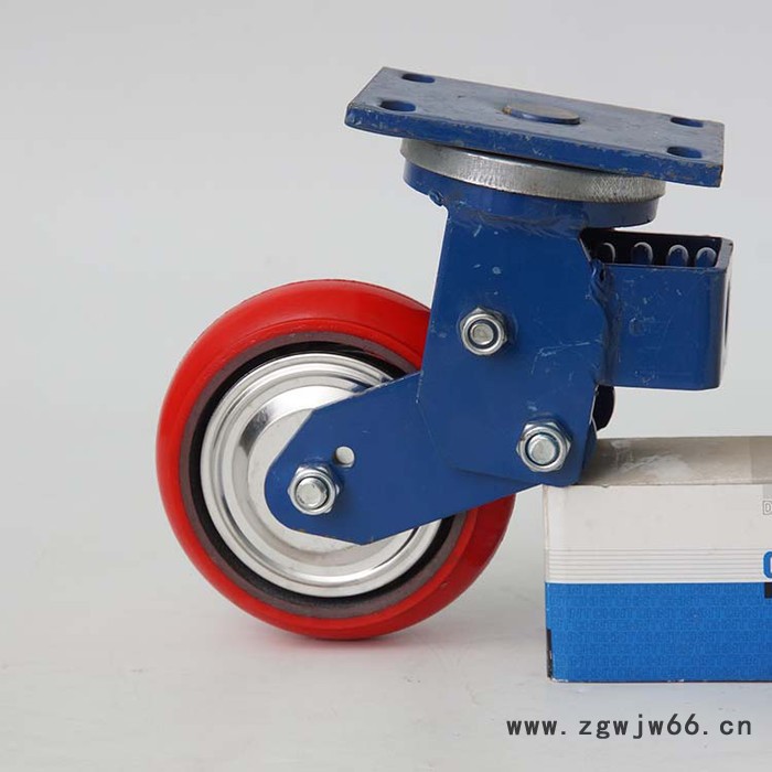 茗佳  6寸横簧减震韩式聚氨酯万向脚轮 弹簧减震脚轮 铁芯刹车万向轮子图4