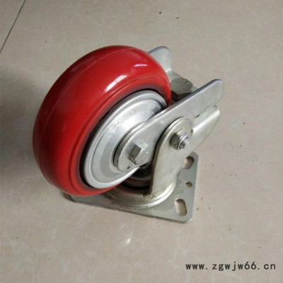 6寸减震聚氨酯重型pu工业脚轮 弹簧减震万向轮
