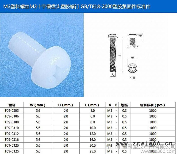 M3十字槽盘头塑胶螺钉 GB/T818-2000塑胶紧固件标准件 M3*4~30 恒科图3