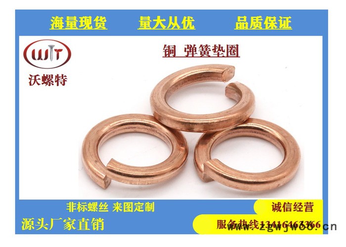 厦门沃螺特 铜弹垫 铜弹簧垫圈 铜弹介 铜开口垫圈  非标定做 螺丝批发 GB93图3