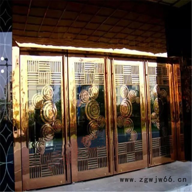 吉达旺定制非标酒店拉丝玫瑰金不锈钢玻璃推拉门 售楼部拉丝红古铜不锈钢玻璃大门 会所仿古铜地弹簧门 不锈钢玻璃门图2