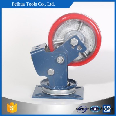 厂家供应568寸带胶块减震脚轮 新款铁芯PU减震脚轮 弹簧减震脚轮