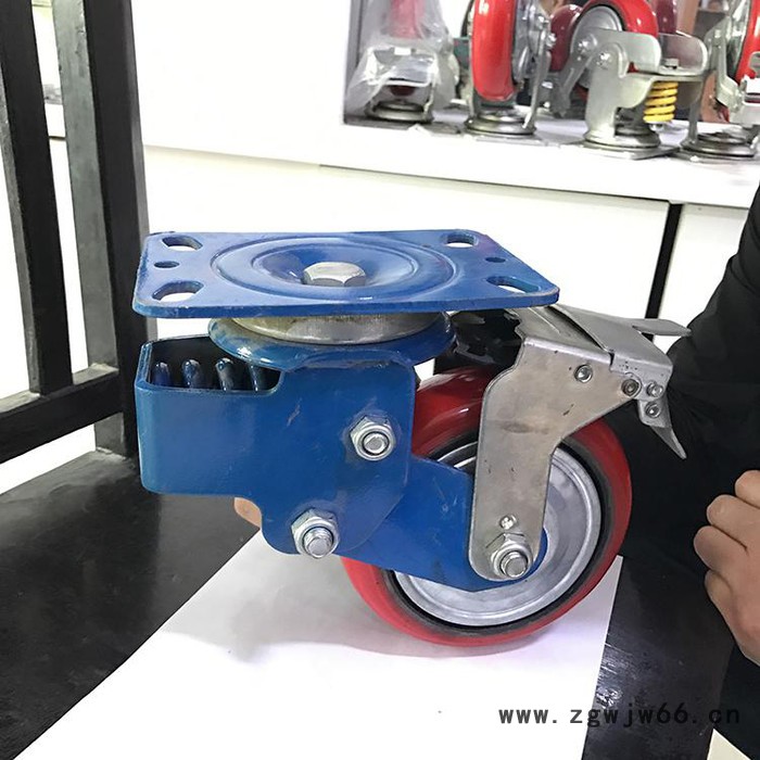 北大轮业生产  批发铁芯聚氨酯弹簧轮  6寸横弹簧缓冲减震脚轮图1