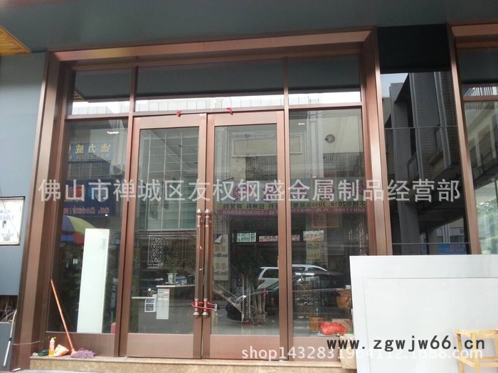 定做宾馆地弹簧不锈钢活动门  古铜色不锈钢有框玻璃门图3