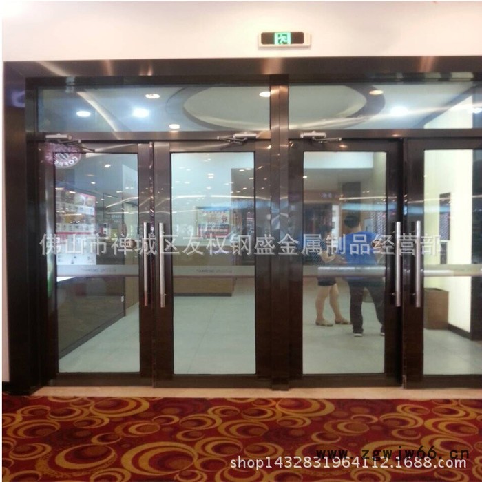 定做宾馆地弹簧不锈钢活动门  古铜色不锈钢有框玻璃门图2