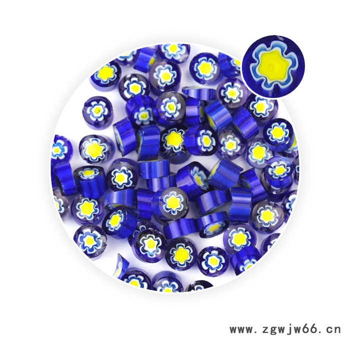 曼德1707006-5-7DIY工具格强喷头250克装蓝底黄芯六瓣花图案热熔玻璃块黄颜色饰品制作材料图8