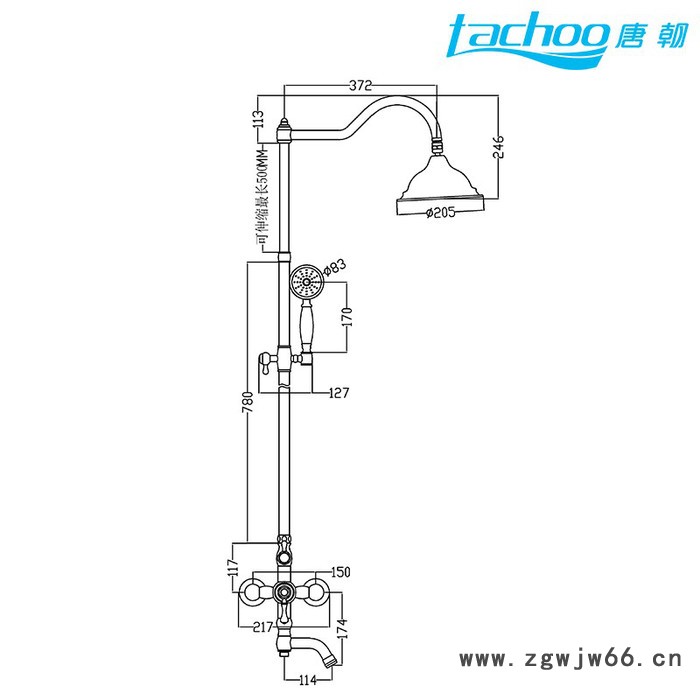 唐朝卫浴 1218060M 欧式仿古大淋浴 全铜花洒套装 节水花洒 淋浴喷头花洒  酒店淋浴花洒 镀金色花洒套装批发图3