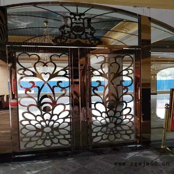 广州天河区酒店拉丝玫瑰金地弹簧不锈钢门 会所古铜色不锈钢推拉门  餐厅拉丝青古铜不锈钢大门图4