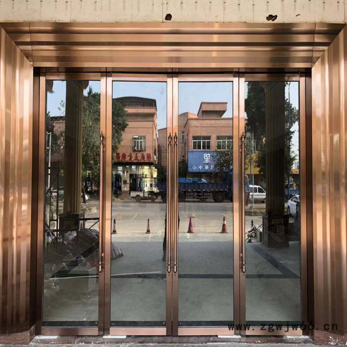广州天河区酒店拉丝玫瑰金地弹簧不锈钢门 会所古铜色不锈钢推拉门  餐厅拉丝青古铜不锈钢大门图5