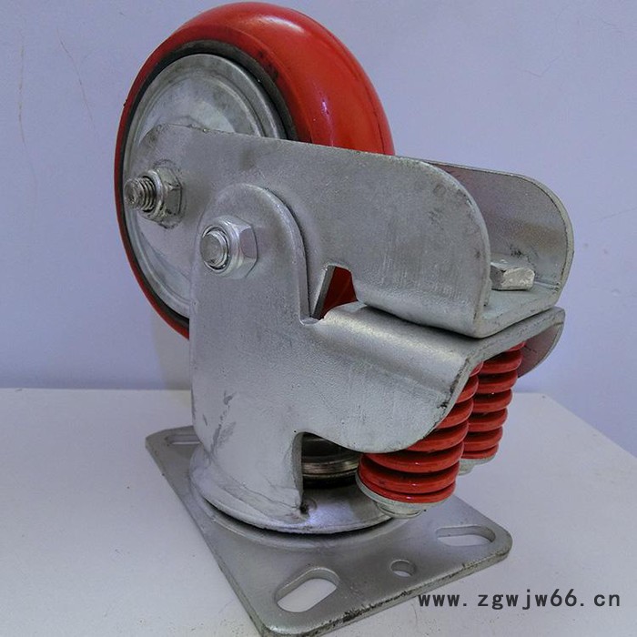 减震脚轮汽车厂专用5.6.8寸弹簧避震脚轮工业轮子聚氨酯PU轮子图1