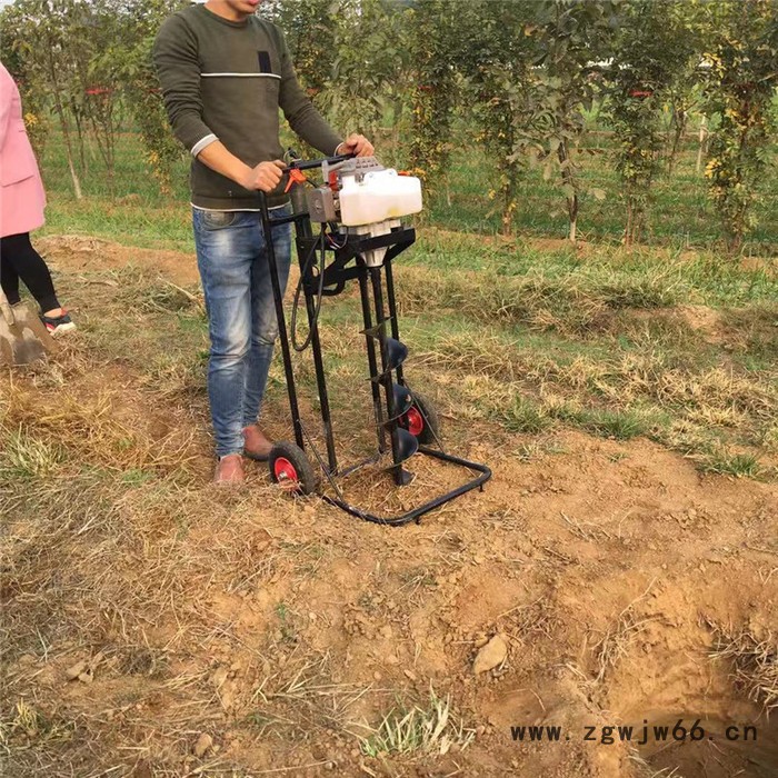 手推独轮植树挖坑机 启航弹簧架手推挖坑机 独轮汽油挖坑机