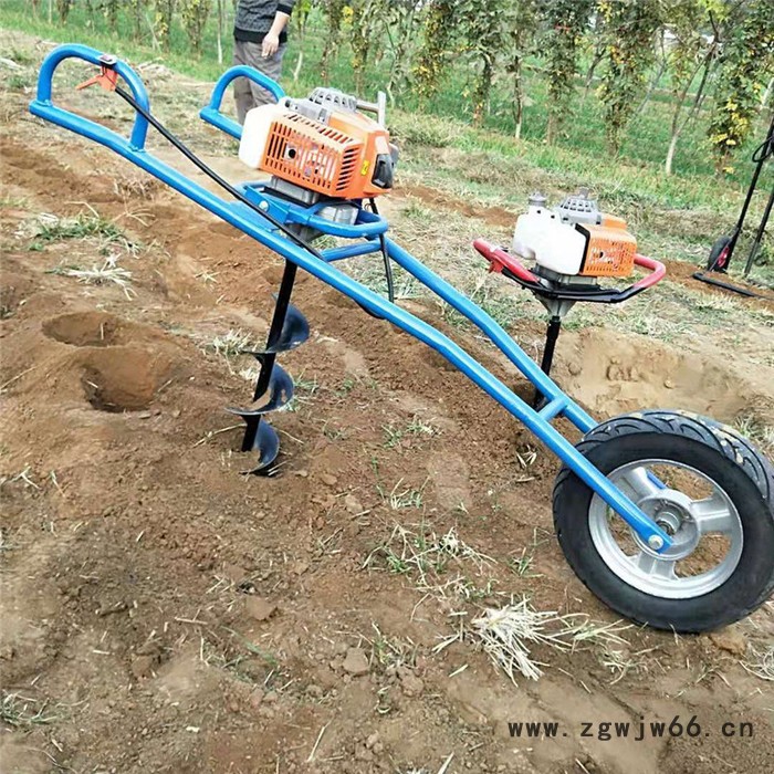 手推独轮植树挖坑机 启航弹簧架手推挖坑机 独轮汽油挖坑机图2