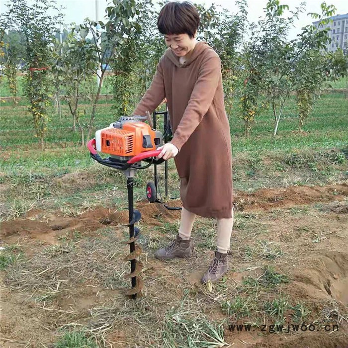 手推独轮植树挖坑机 启航弹簧架手推挖坑机 独轮汽油挖坑机图3