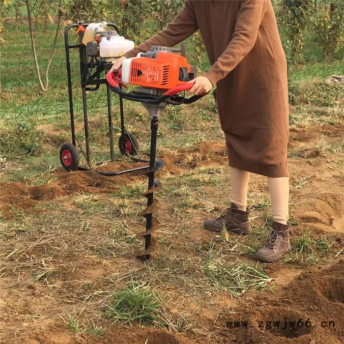 手推独轮植树挖坑机 启航弹簧架手推挖坑机 独轮汽油挖坑机图4