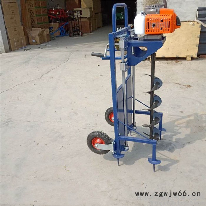 手推独轮植树挖坑机 启航弹簧架手推挖坑机 独轮汽油挖坑机图5