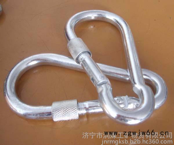 安全钩.也叫“主锁”分普通式(旋转式)和弹簧钩(自锁式)两种图2