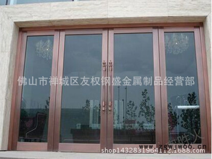 304不锈钢古铜色地弹簧玻璃门  办公楼黑钛金不锈钢推拉门