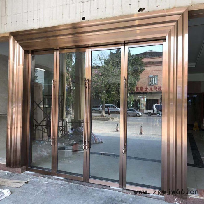 **拉丝红古铜不锈钢地弹玻璃门 酒店拉丝玫瑰金不锈钢推拉门  KTV镜面钛金地弹簧大门图2