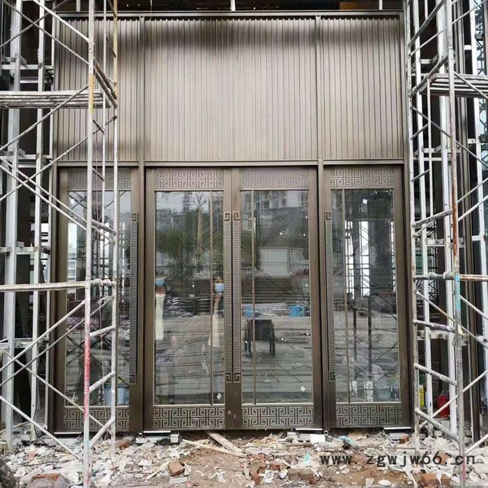 **拉丝红古铜不锈钢地弹玻璃门 酒店拉丝玫瑰金不锈钢推拉门  KTV镜面钛金地弹簧大门图7