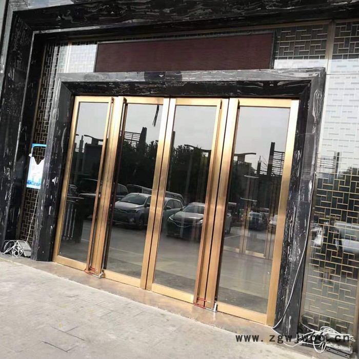 **拉丝红古铜不锈钢地弹玻璃门 酒店拉丝玫瑰金不锈钢推拉门  KTV镜面钛金地弹簧大门图4