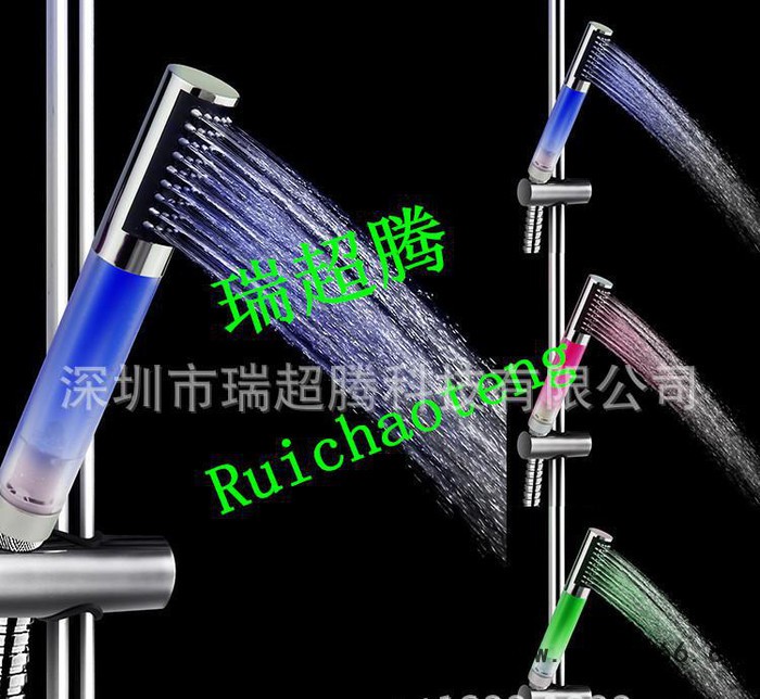 LED七彩圆棒花洒，发光花洒，LED发光变色喷头图2