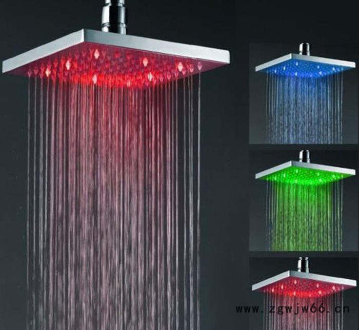 直销全铜LED顶喷 感温变色发光8寸方形淋浴喷头 蓝绿红SD图2