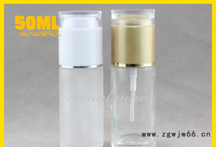 50ml蒙砂玻璃乳液瓶 小容量化妆品瓶 配套白色亚克力喷头外图3