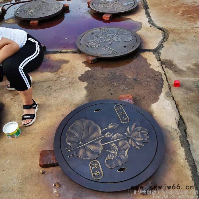 艺术井盖妙缘铜雕厂家定制荷花花纹浮雕铜井盖可定制别的字样图7