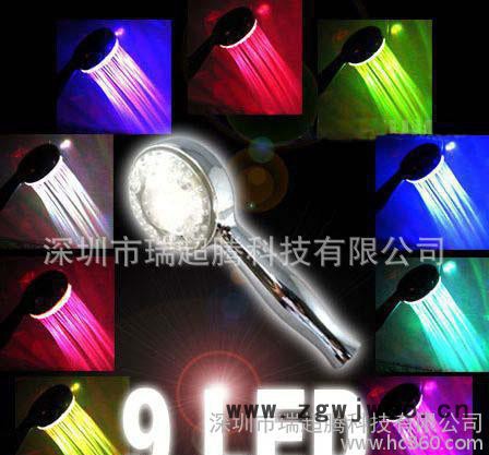出售LED感温三色淋浴花洒喷头 9灯花洒喷头，工厂LED花洒图2