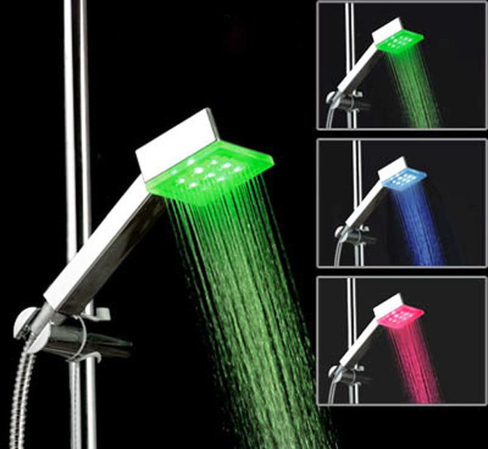 LED方形花洒  9颗led超亮温控三色感温变色方形淋浴喷头图2