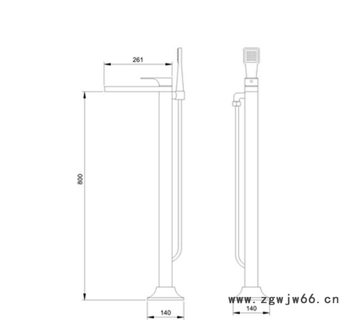 直销 方柱形落地浴缸龙头 欧式全铜浴缸龙头 配手持喷头图2