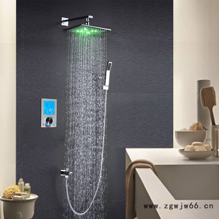 入墙式LED发光花洒套装 12寸全铜手持喷头 冷热智能开关淋图3
